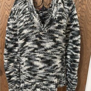 Say What? Hooded Black and Gray V-Neck Sweater